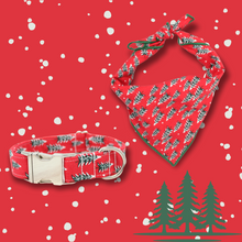 Load image into Gallery viewer, Fir Trees in Red | Collar &amp; Bandana Set
