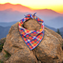 Load image into Gallery viewer, Blue &amp; Orange Plaid Dog Bandana

