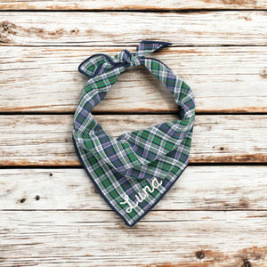 Blue Green Plaid Dog Bandana