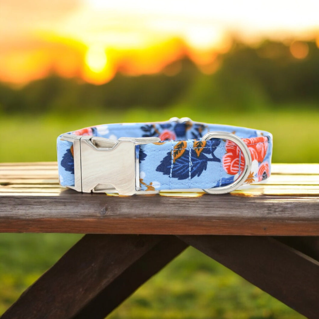 Les Fleurs Birch Periwinkle Dog Collar