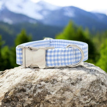 Load image into Gallery viewer, Light Blue Gingham Dog Collar
