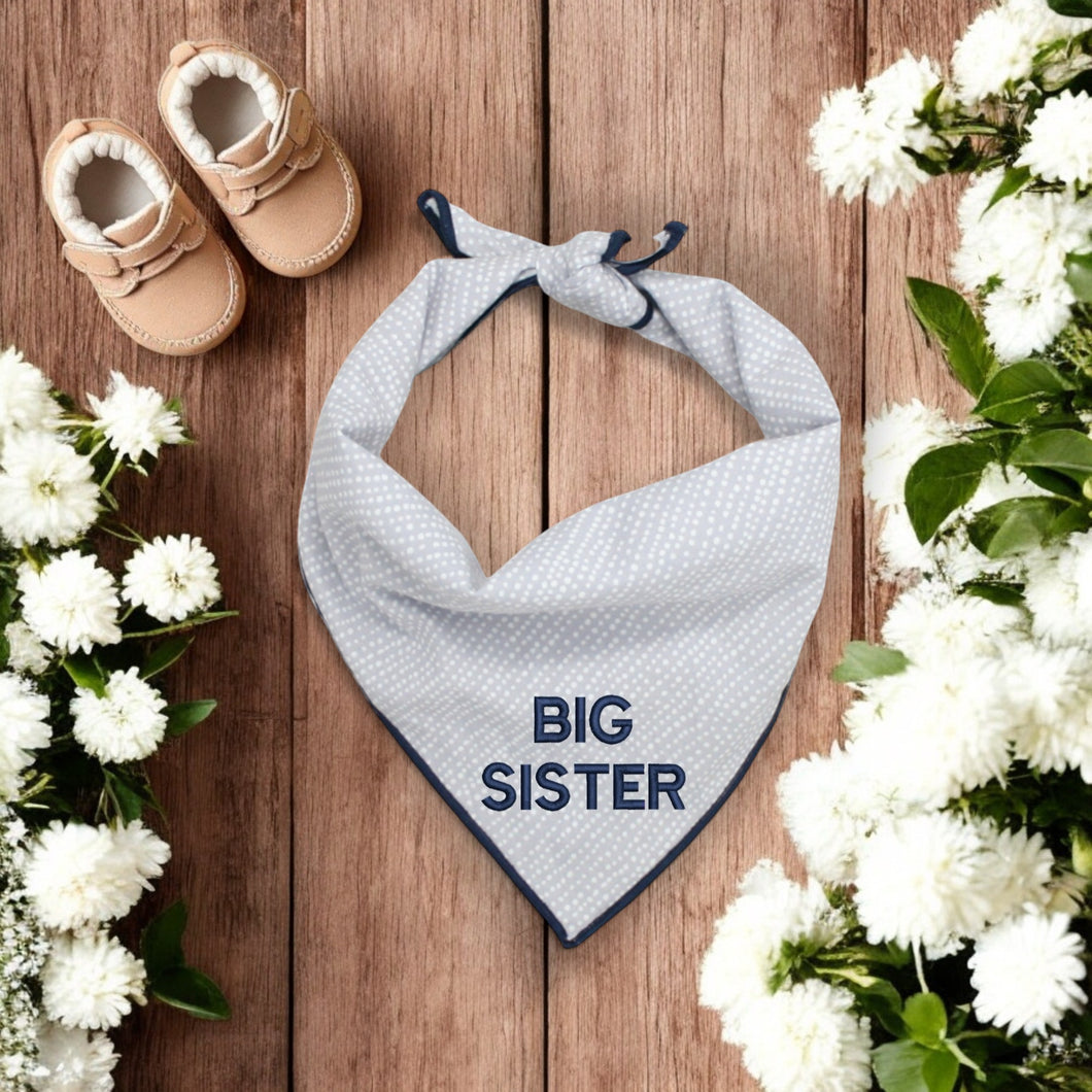 BIG SISTER DOG BANDANA | LIGHT GRAY DITSY DOTS