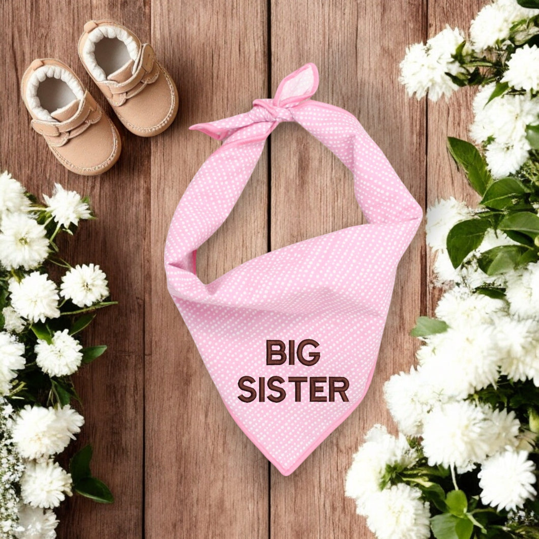 BIG SISTER DOG BANDANA | LIGHT PINK DITSY DOTS