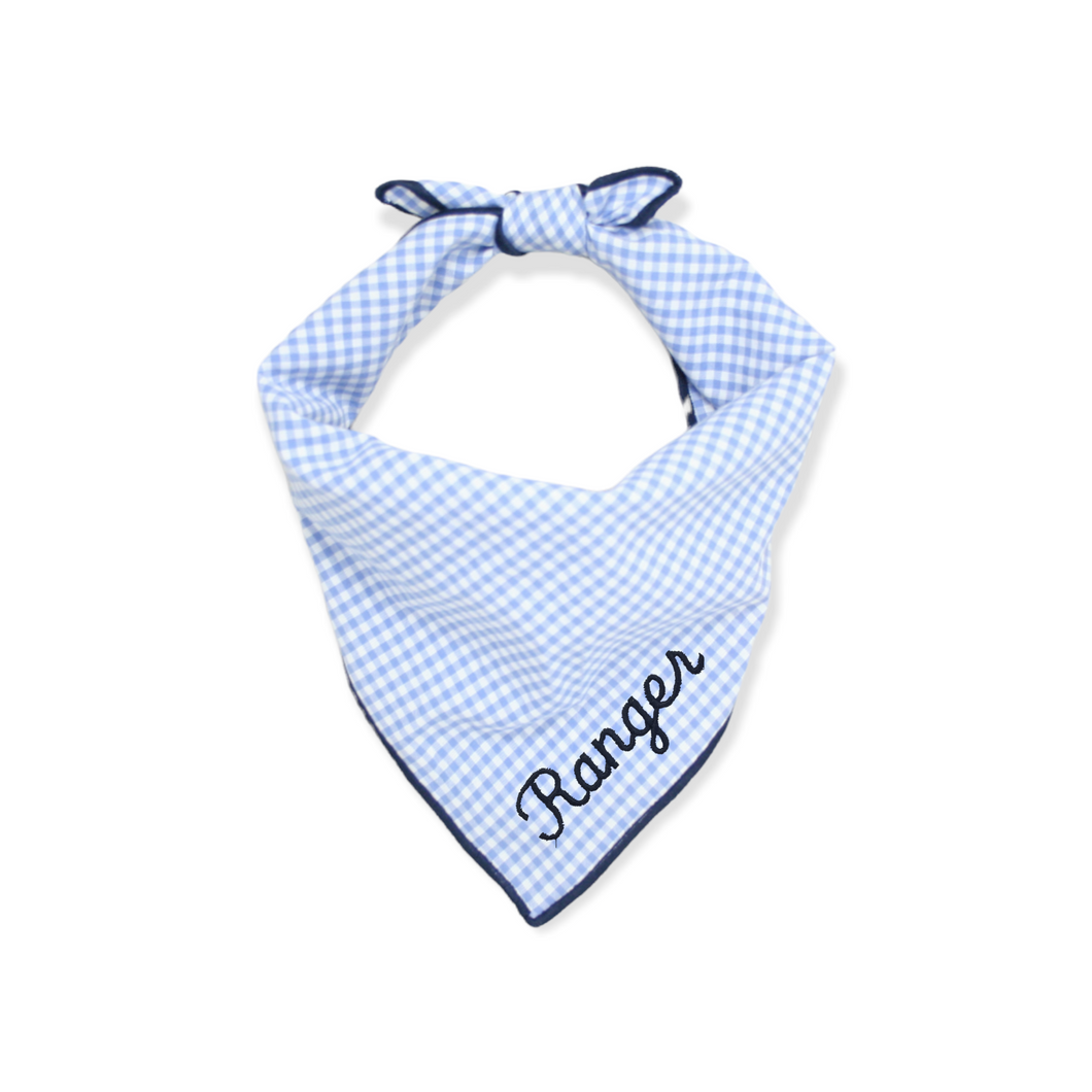 Light Blue Gingham Dog Bandana