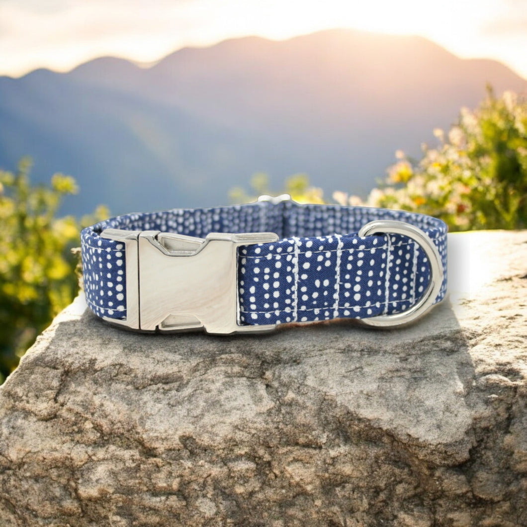 Navy Blue Dog Collar Ditsy Dots
