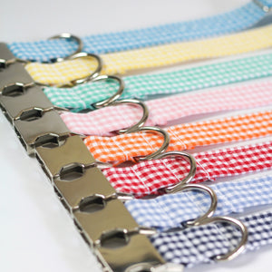 Colorful gingham dog collars. 
