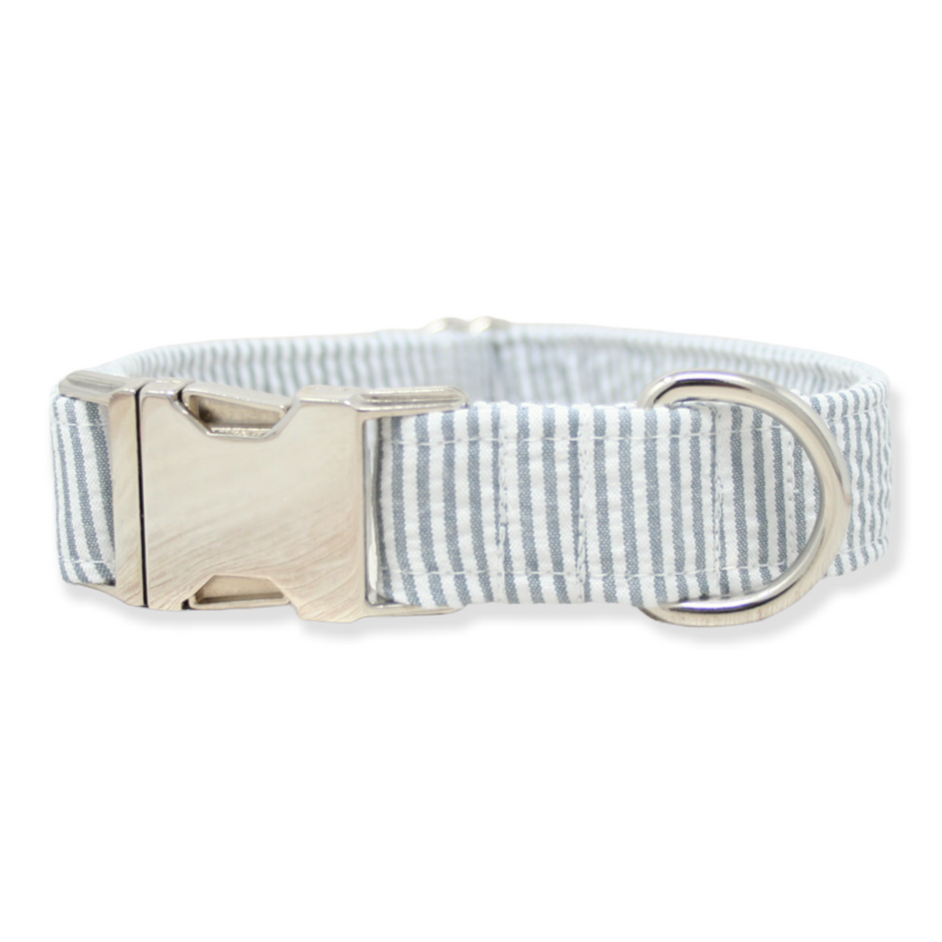 Grey Seersucker Dog Collar | Clearance