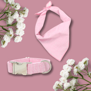 Light Pink Ditsy Dots | Collar & Bandana Set