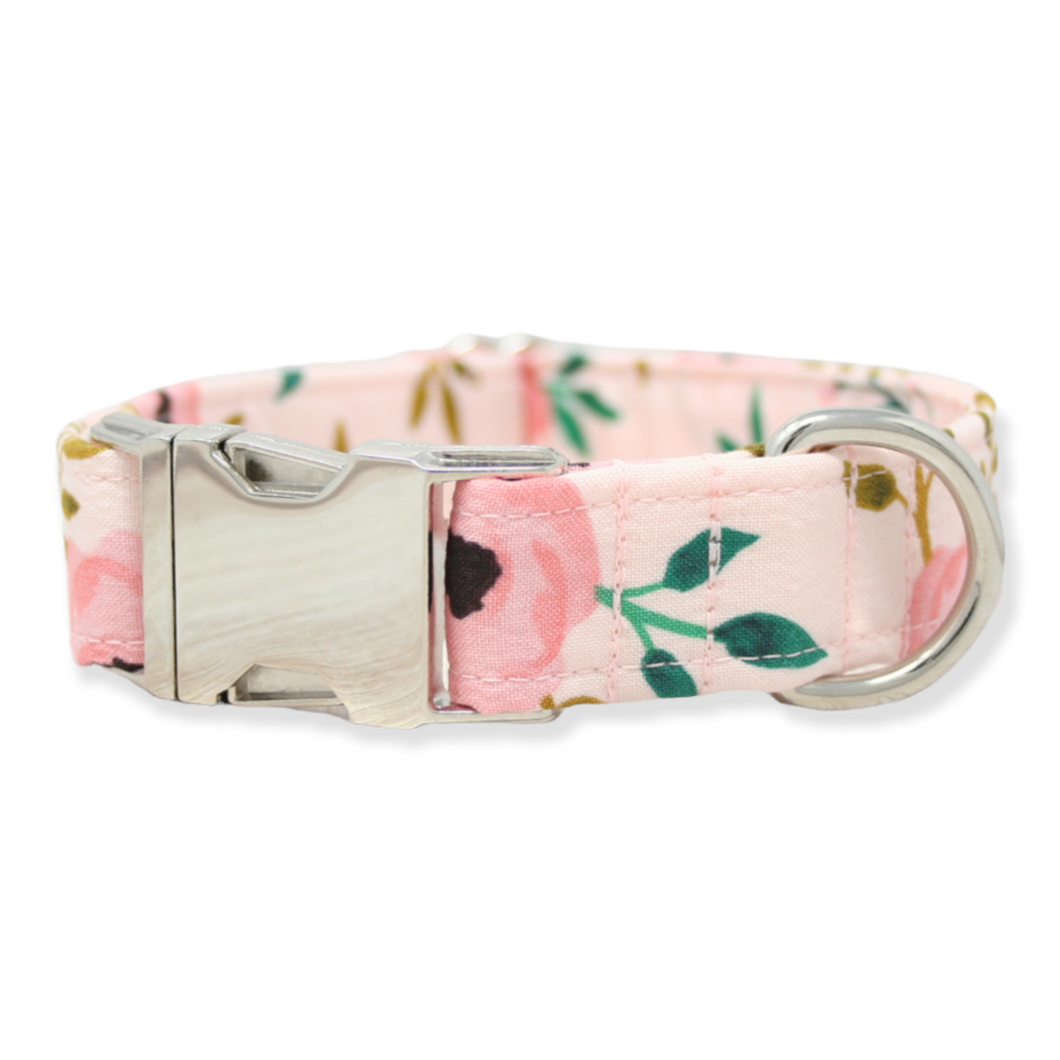 Pink Watercolor Floral Dog Collar