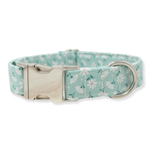 Teal and White Flowers Dog Collar